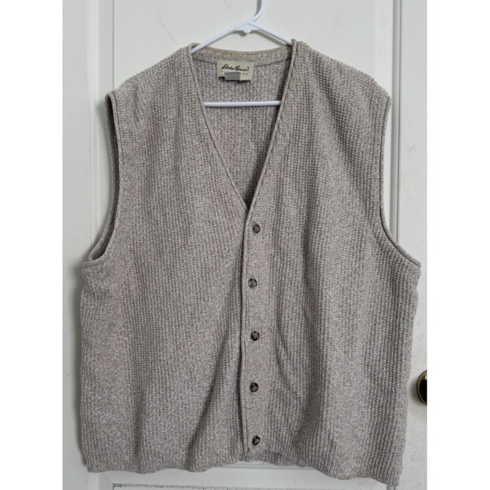 Vintage Eddie Bauer Men's Cotton Knit Sweater Vest Button-Up Size L‎ 90s Grandpa